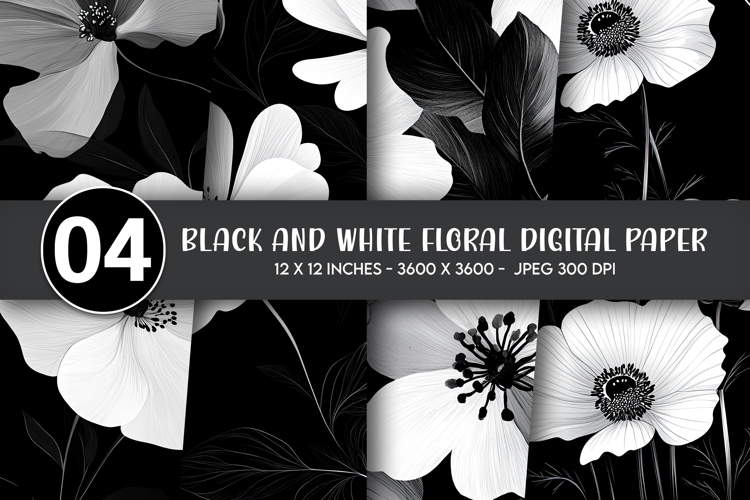Black and White Floral Digital Paper