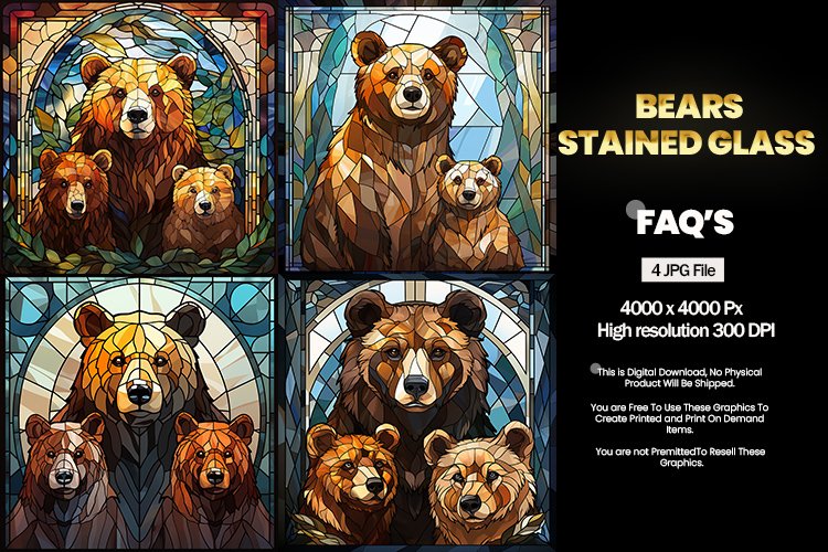 Bears Stained Glass Square Coaster - 04 Variations