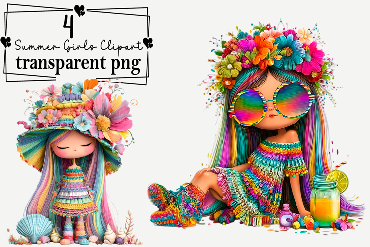 Summer Girls Clipart Watercolor PNG example image 1