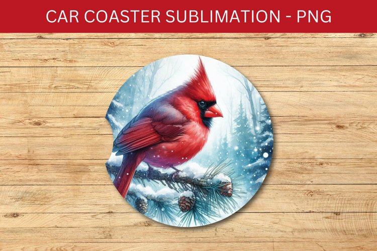 rounded car coaster - cardinal bird