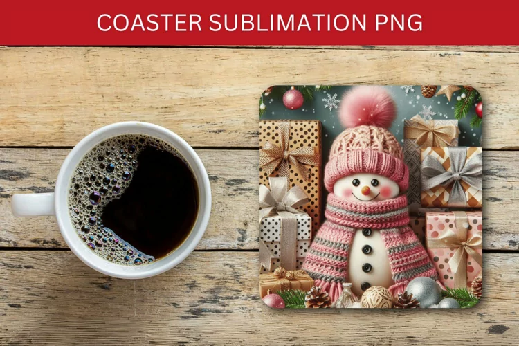 square coaster - snowman wrapped gifts