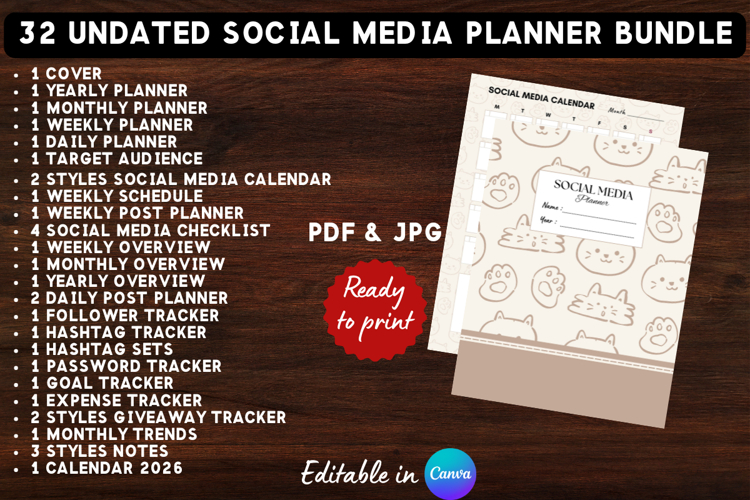 32in1 Printable Social Media Planner Template Bundle 4