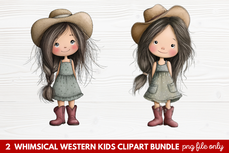 2 Whimsical Western Kids Clipart | Cute Cowboy   Cowgirl PNG