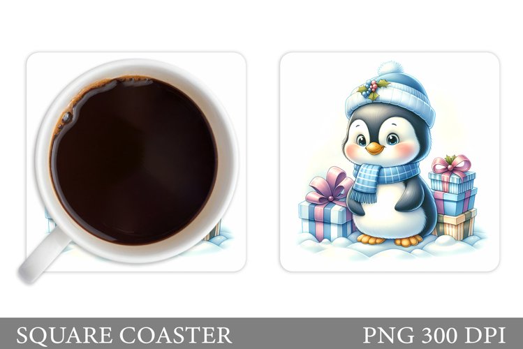 Cute Penguin Coaster Design. Christmas Coaster Sublimation
