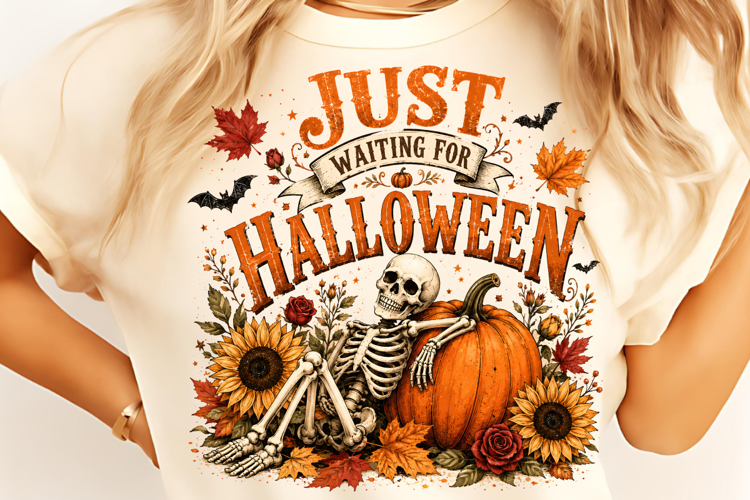 Just waiting for Halloween PNG, Funny Skeleton Halloween PNG