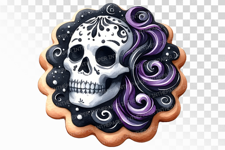 Spooky Iced Skull Halloween Cookies PNG