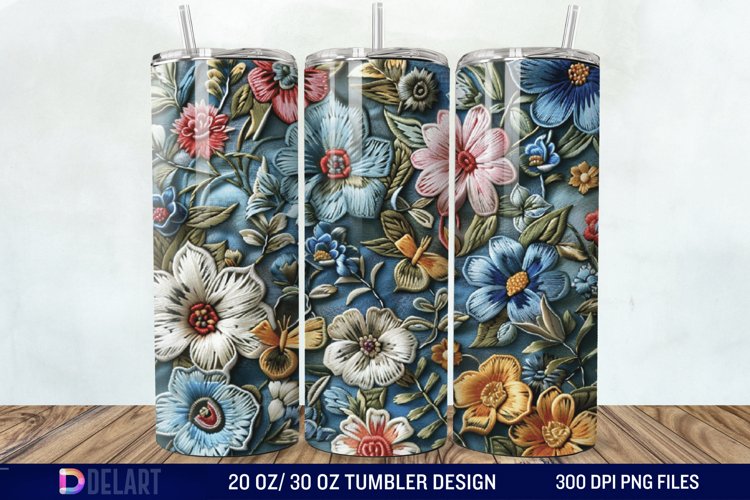 3D Embroidery floral Tumbler Wrap example image 1