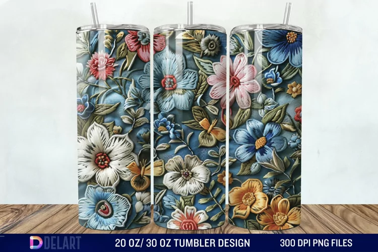 3D Embroidery floral Tumbler Wrap