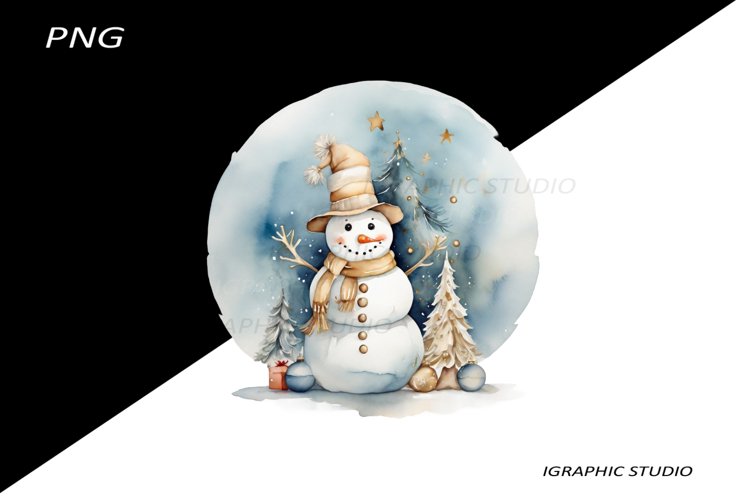 Blue Snowman Clipart, Gold and Blue Chistmas Clipart