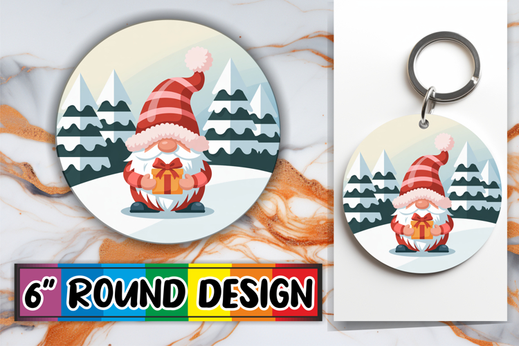 Cozy Round Keychain PNG Magic, Gnomes
