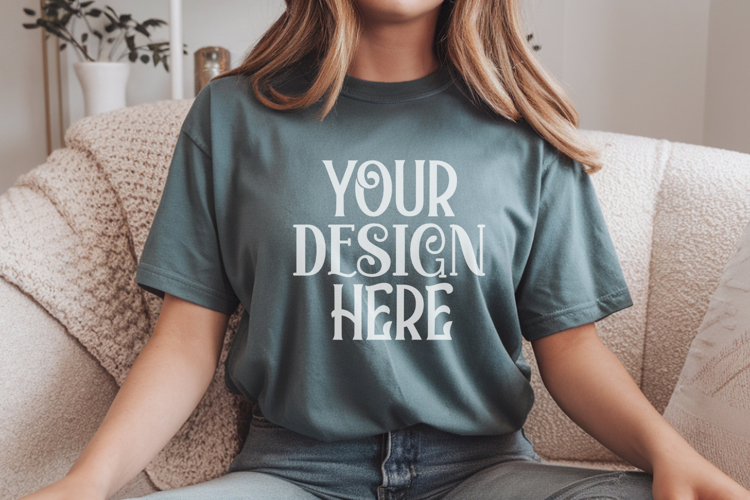 Blue Jean Comfort Colors 1717 T-shirt Mockups,1717 Mockups