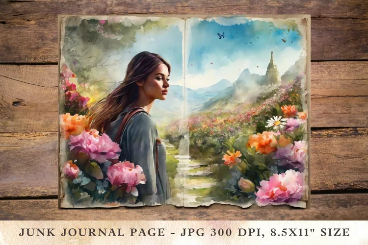 Printable Junk Journal Pages travelling girl 4