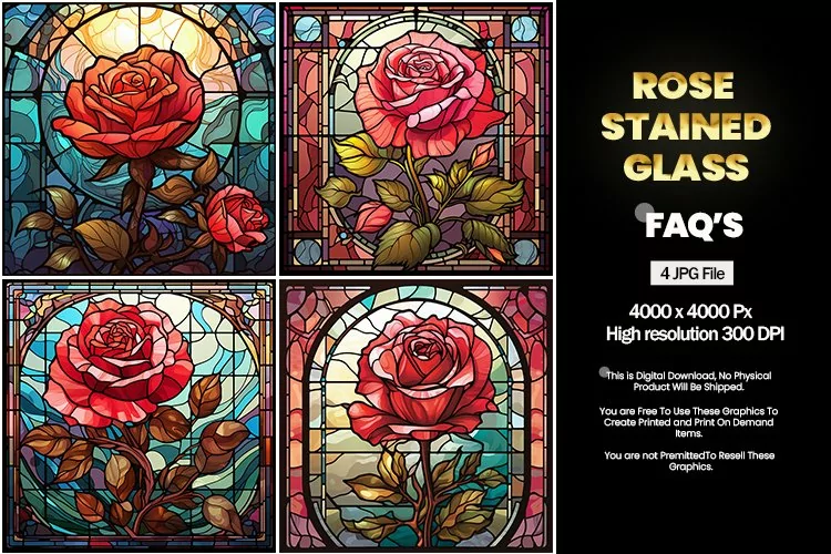 Stained Glass Rose Square Coaster - 04 Variations