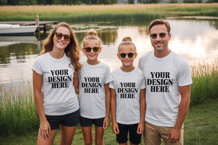 Bella Canvas 3001 Family Group Mockup | Matching T-Shirt Fla example image 1