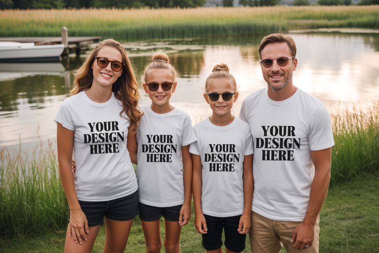 Bella Canvas 3001 Family Group Mockup | Matching T-Shirt Fla