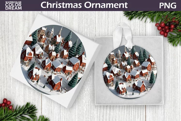 Vintage Christmas Village Ornament | Retro Christmas Coaster