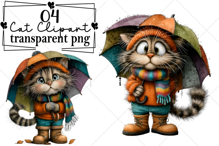 Whimsical Cat Clipart Watercolor PNG example image 1