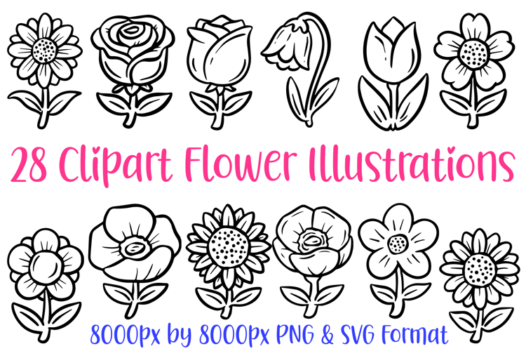 28 Flower Floral Clipart Outline Illustrations PNG SVG