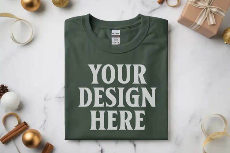 Gildan 64000 Forest Green Folded Christmas Flat Lay T-shirt