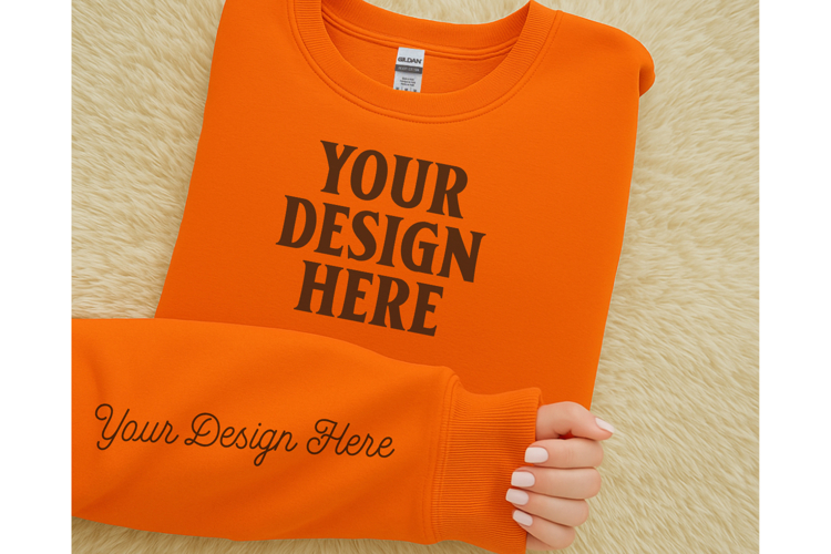 Gildan 18000 Orange Sleeve Sweatshirt Mockup