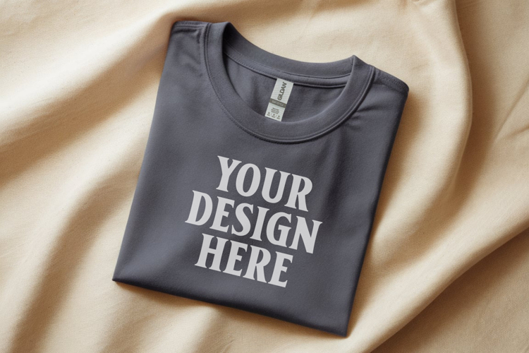 Gildan 64000 Black Folded T-Shirt Mockup | Flat Lay Unisex