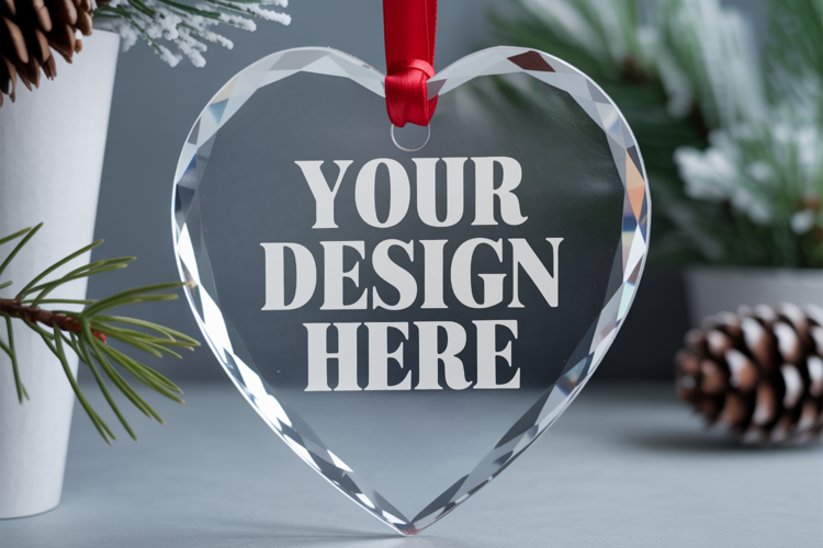 Christmas Heart Crystal Glass Ornament Mockups
