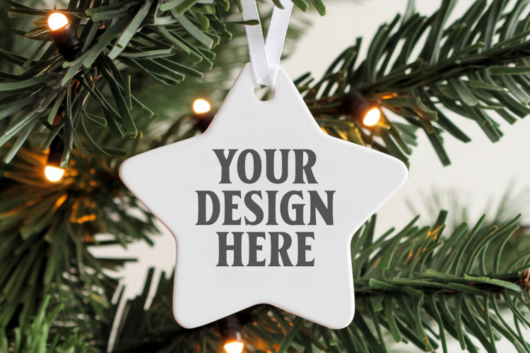 Christmas Star Ceramic Ornaments Mockup | Holiday Star Ornam