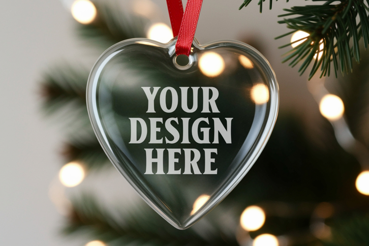 Christmas Heart Crystal Glass Ornaments Mockup