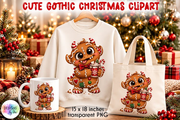 Cute Gingerbread Christmas Monster PNG Clipart