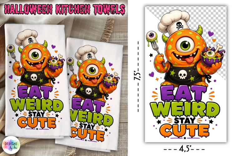 Eat Weird Stay Cute Halloween Kitchen PNG