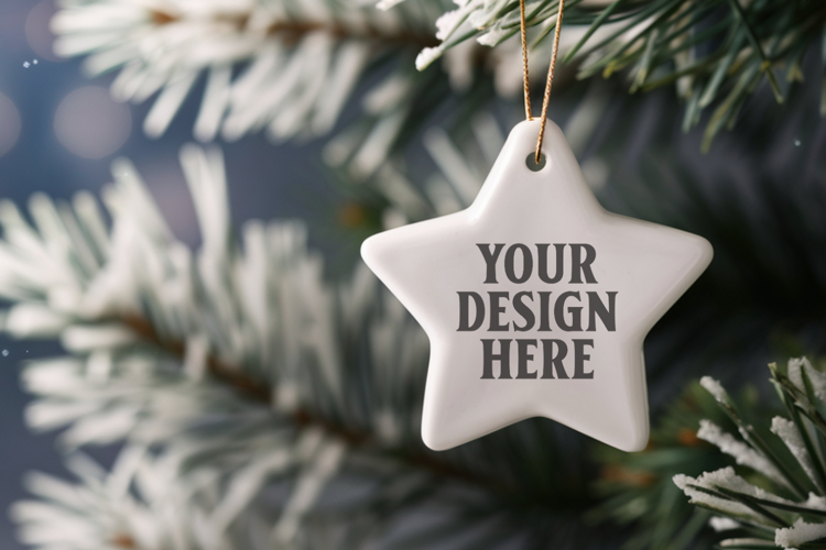 Christmas Star Ceramic Ornament Mockup | Holiday Star Tree
