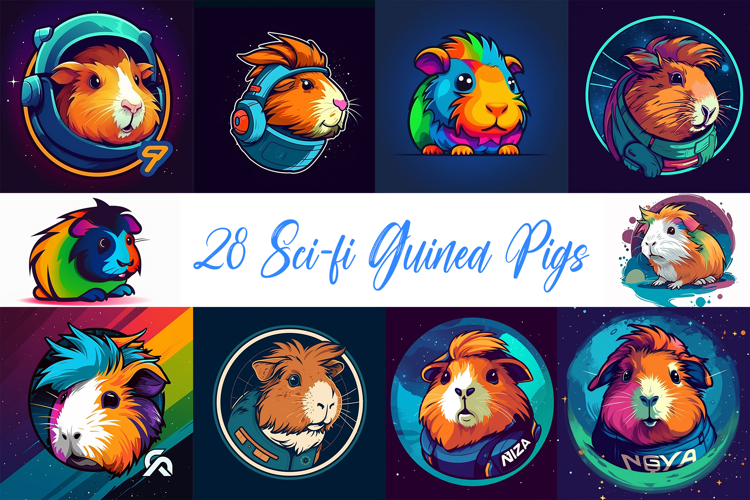 28 Guinea Pig Hamster Sci-fi Logo Illustration Sticker Ideas