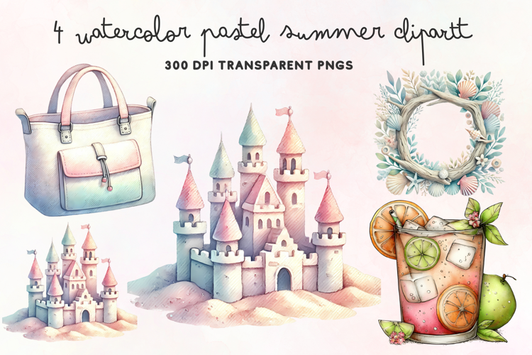 Watercolor Pastel Summer Clipart PNG