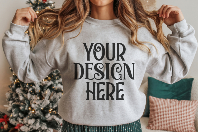 Christmas Gildan 18000 Sport Grey Crewneck Sweatshirt Mockup