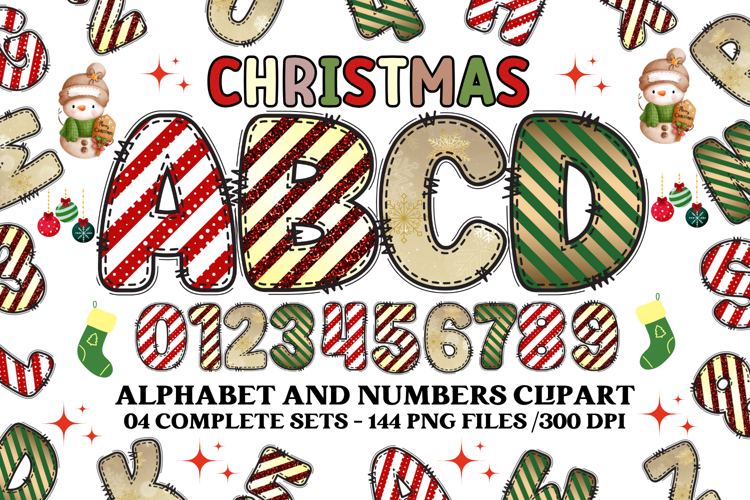 Christmas Alphabet png clipart, christmas letters doodle