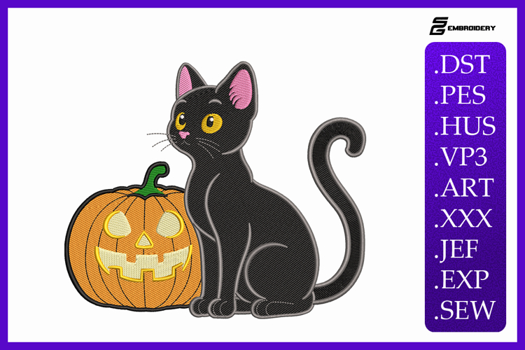 Black Cat Pumpkin Embroidery Designs For Machine