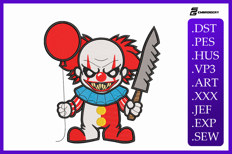 Halloween Scary Clown Embroidery Designs For Machine