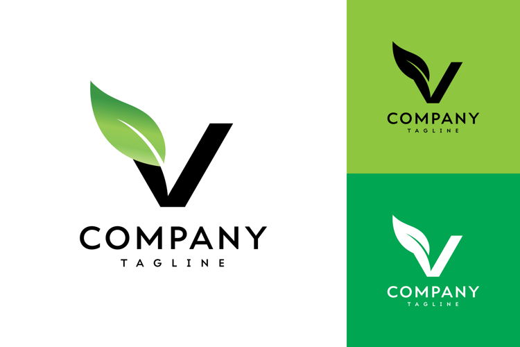 Letter V design with a green leaf