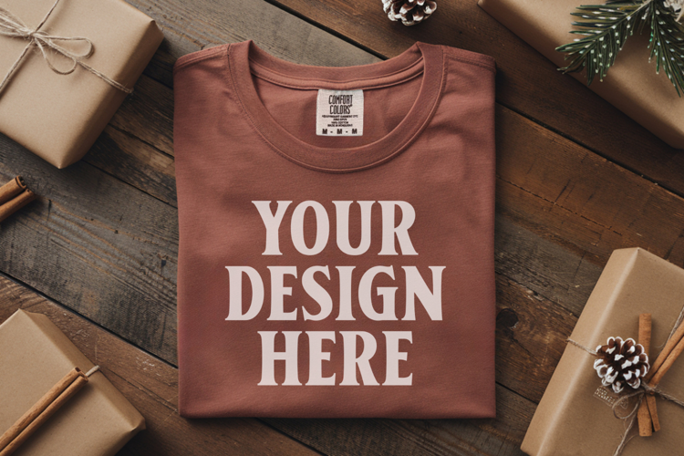 Terracotta Comfort Colors 1717 Christmas Folded T-Shirt Mock