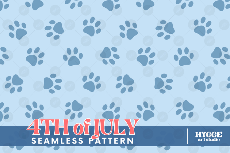 American 4th of July Cat Dog Paw Seamless Pattern PNG DTF