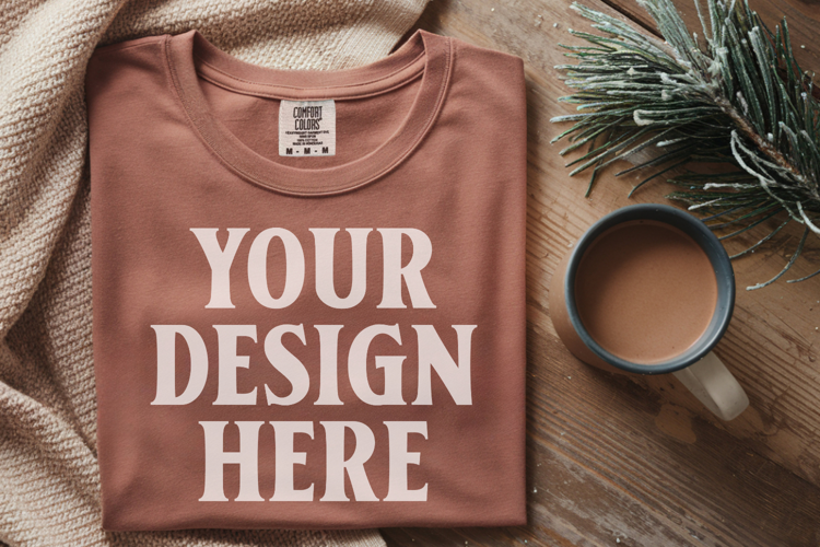 Terracotta Comfort Colors 1717 Christmas Folded T-Shirt Mock