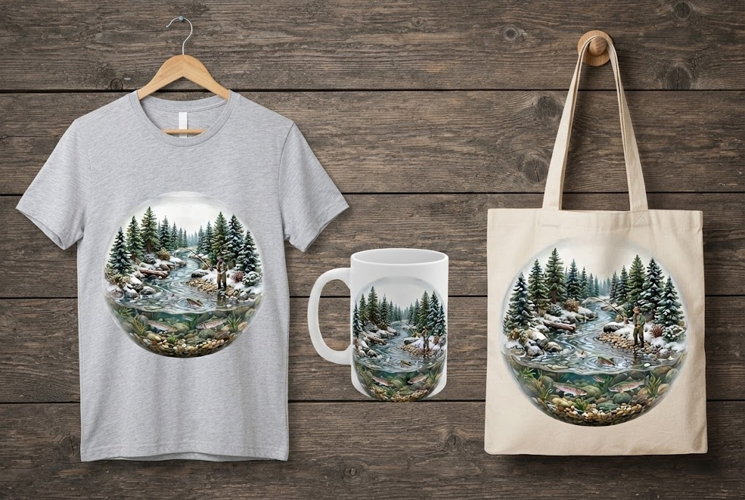 Fly Fishing Ornament Winter Diorama Christmas Art