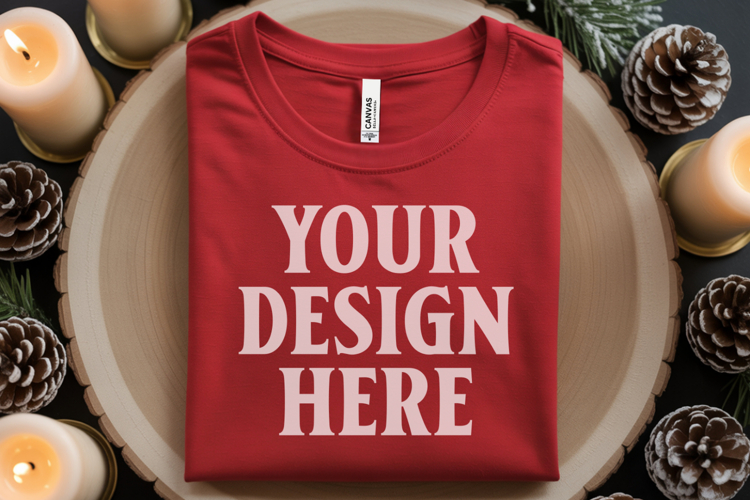 Christmas Bella Canvas 3001Red Folded Tshirt Mockup