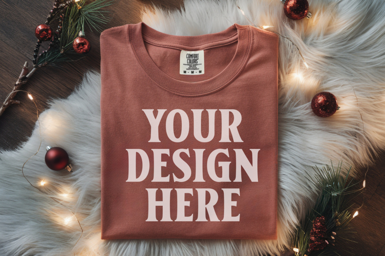 Terracotta Comfort Colors 1717 Christmas Folded T-Shirt Mock