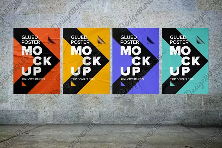 Glued and Crumpled Poster Mockup with Shadow Overlay