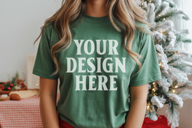 Christmas Bella Canvas 3001 Kelly Green Shirt Mockup ,Trandy