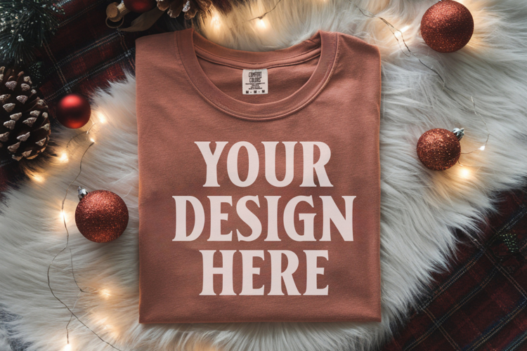 Terracotta Comfort Colors 1717 Christmas Folded T-Shirt Mock