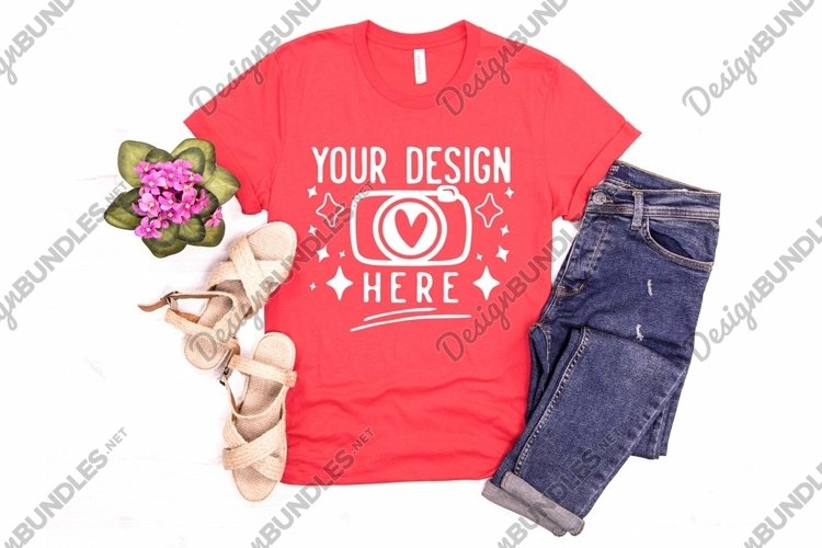 Bella Canvas 3001 Heather Red Mockup, Unisex Tshirt Mockup