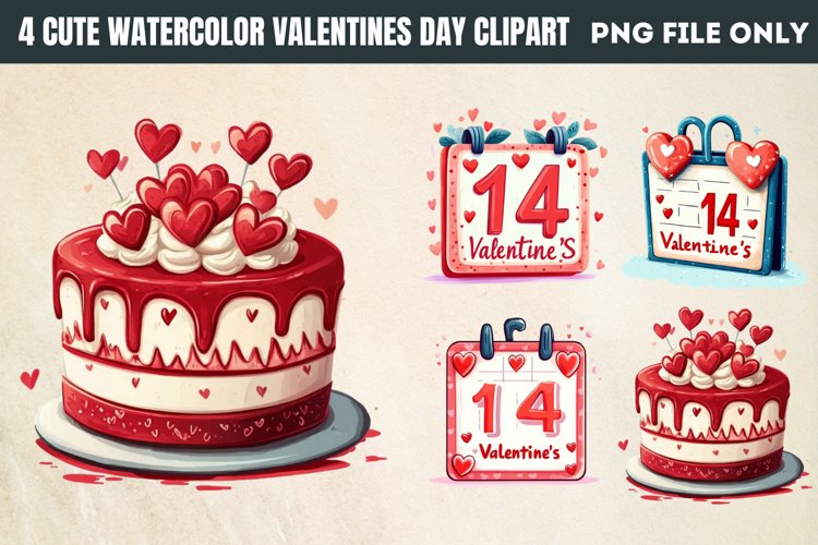 Cute Watercolor Valentines Day Clipart PNG