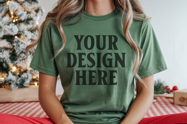 Christmas Bella Canvas 3001 Kelly Green Shirt Mockup ,Trandy example image 1